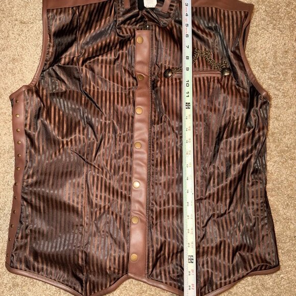 Spirit Halloween Steampunk Vest  XL Brown Striped Faux Leather Buckles Chain - Picture 4 of 7